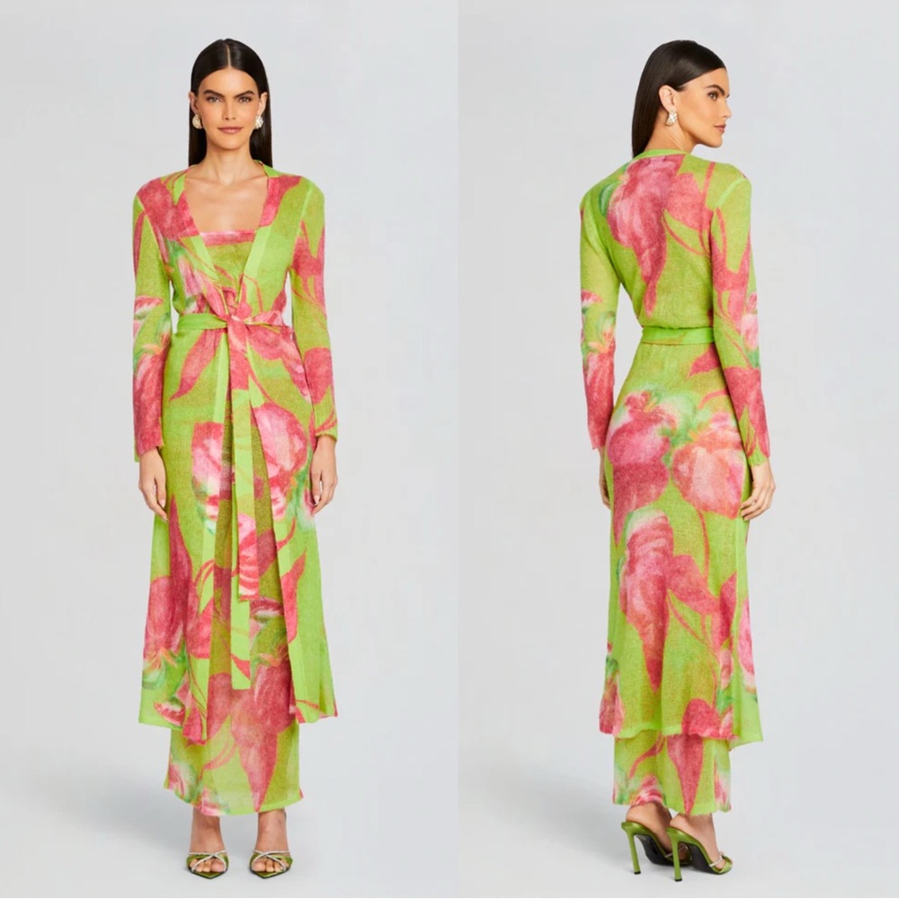 Retrofete Cruz Duster Cardigan in Lime Anthurium Mohair Blend $598